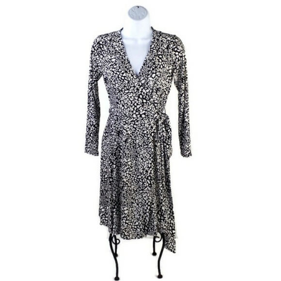 Banana Republic Factory Black White V-Neck Long Sleeve Wrap Dress Women XSP - Picture 1 of 14